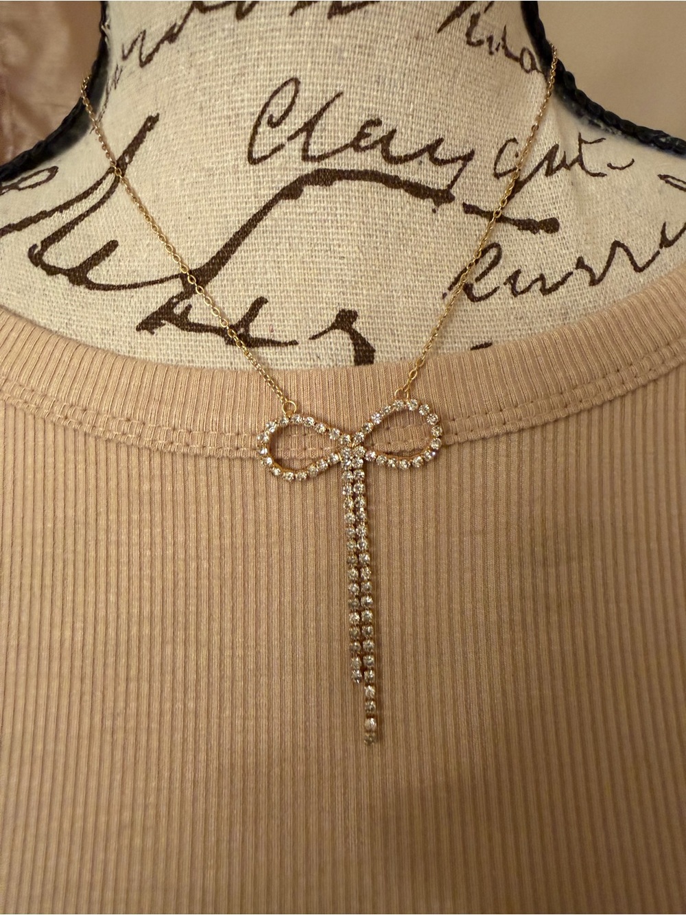 Ellison + Young Rhinestone Bow Necklace 18K Gold Plated Coquette Necklace